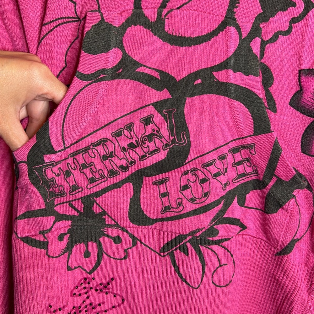💖Eternal Love by Ed Hardy pink long sleeve hooded knit sweater Sz Small - Picture 4 of 15